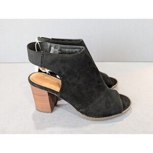 Women's Black Open Toe Heeled Booties Block‎ Heel Elastic Size 8.5